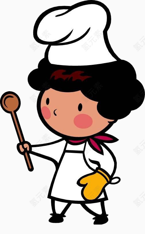 拿着勺子的卡通可爱小男孩厨师