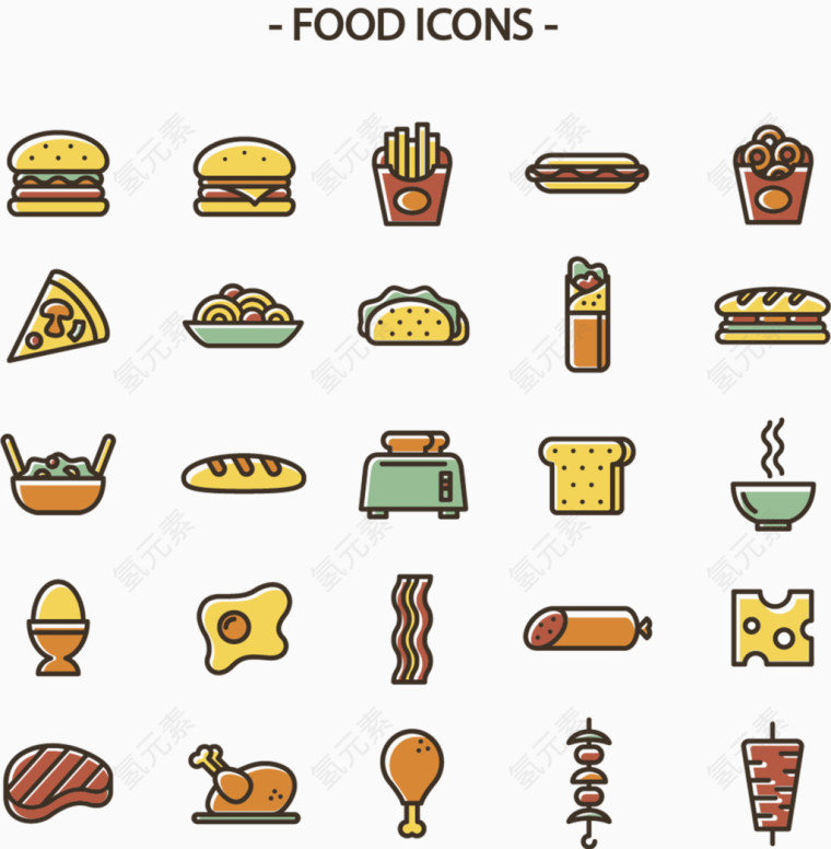 25款彩色食物图标矢量素材