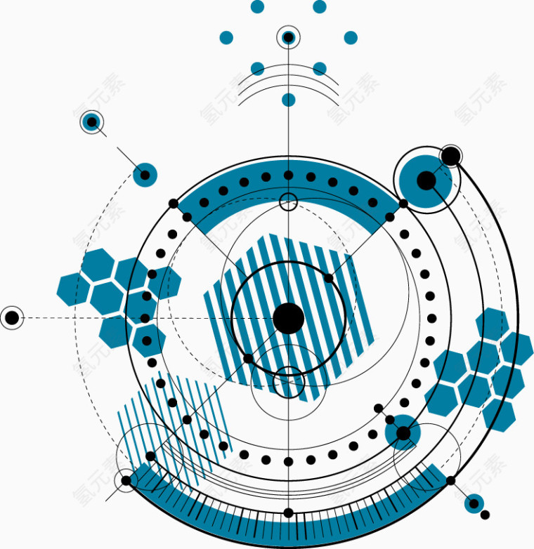 矢量圆形线条六边形科技PPT元素