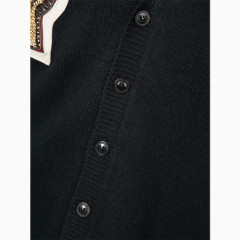黑色V领羊毛系扣针织开衫