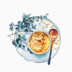 蘑菇鸡汤手绘画素材图片