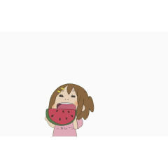 吃西瓜的粉衣女孩
