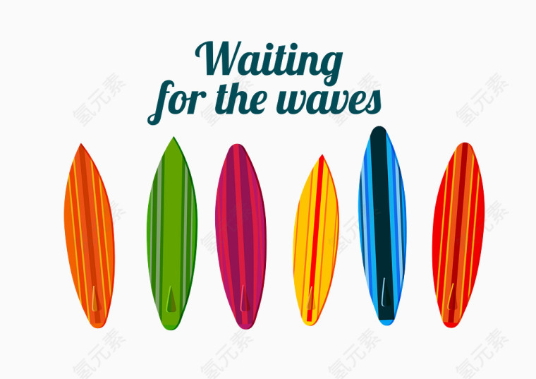 矢量彩色鲜艳六款海滩冲浪滑板