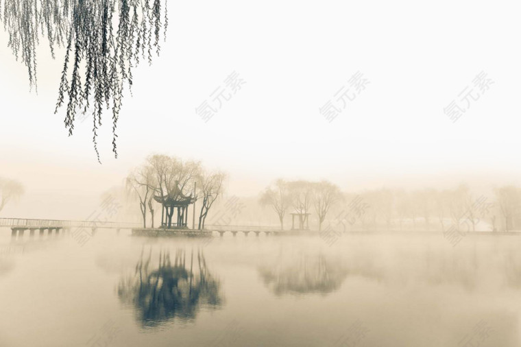 水墨湖水墨装饰