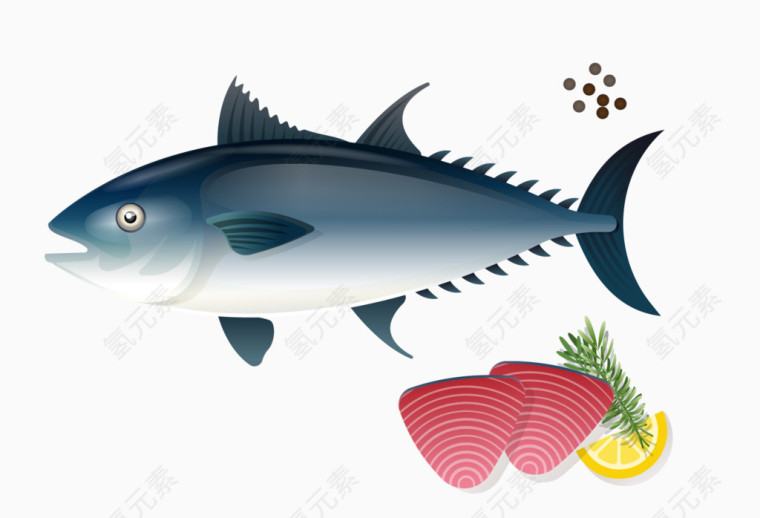 卡通矢量鱼肉美食插画