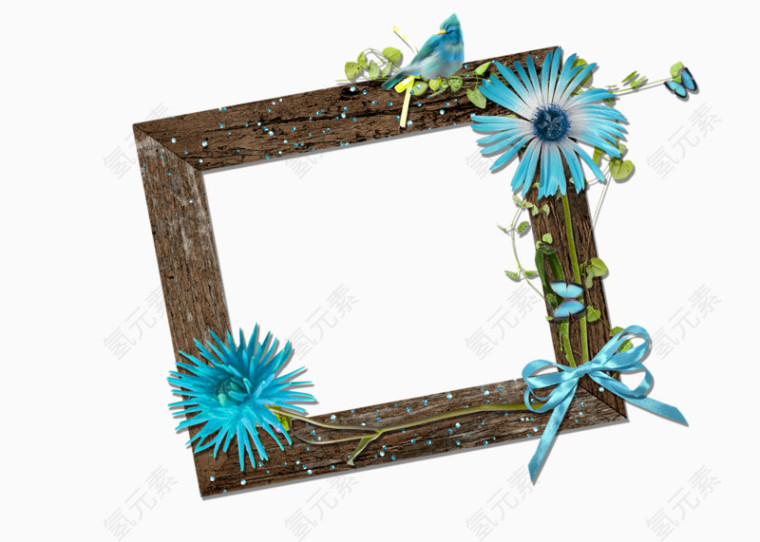 木质边框蓝色花朵