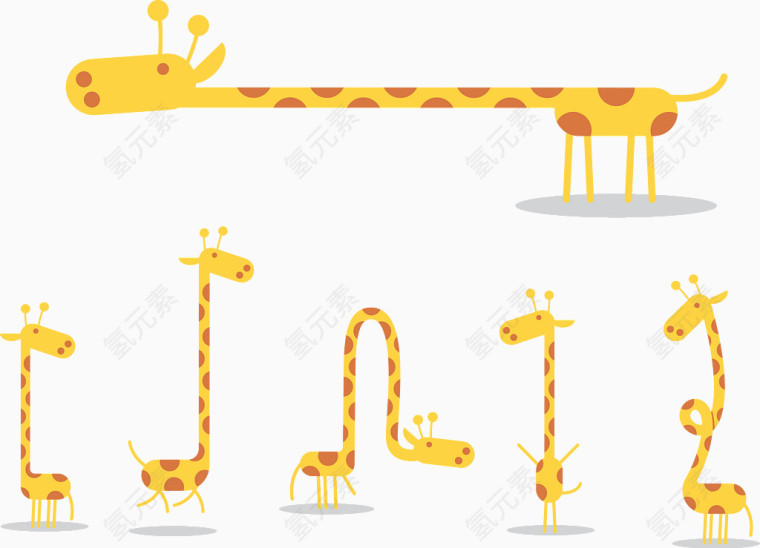 卡通长颈鹿弯曲长脖子矢量图