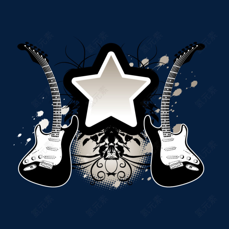矢量吉他和星星
