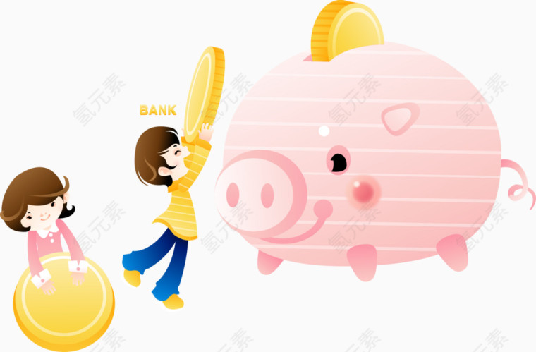 存钱猪与卡通儿童