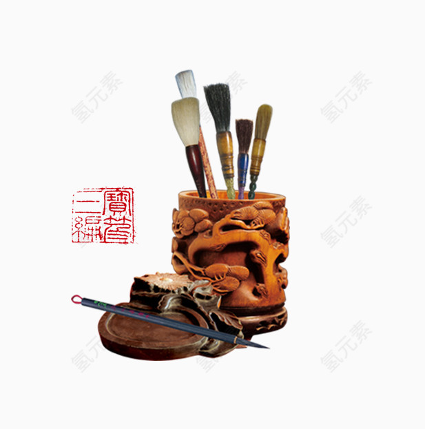 中国风古董笔墨笔筒