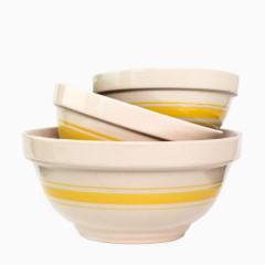 黄色条纹装饰陶瓷砂碗餐具