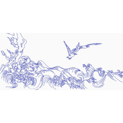 卡通海浪海鸥