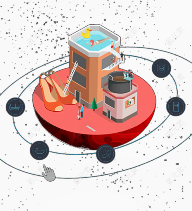 h5素材桔红色星球