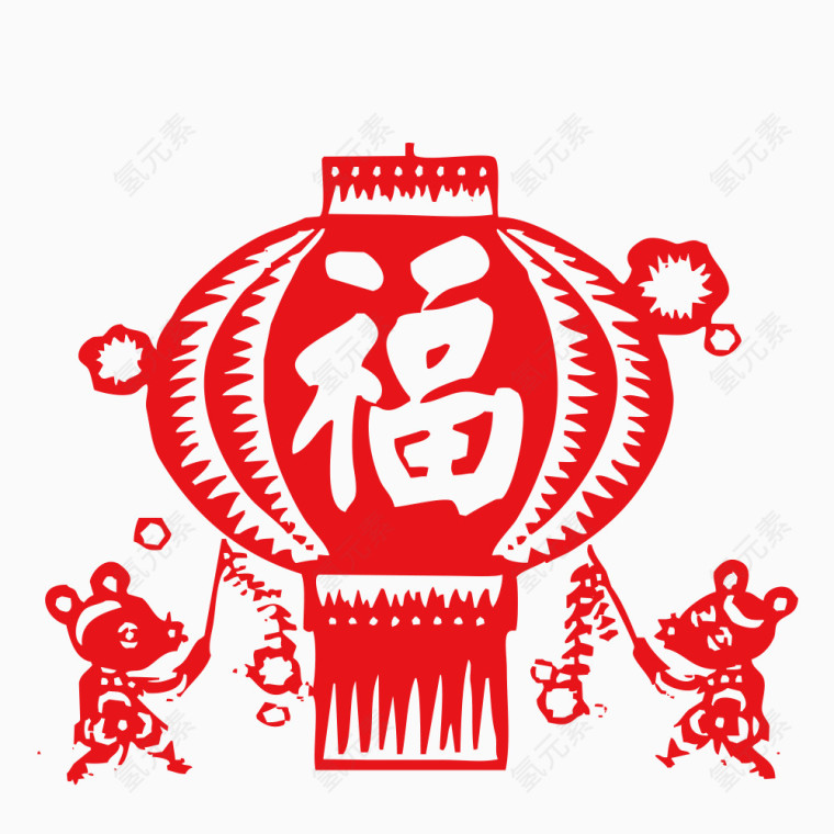 新年福字灯笼剪纸