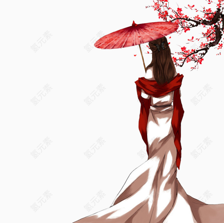 红伞下的古装女人