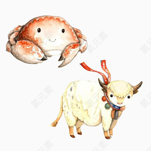螃蟹小动物手绘画合集