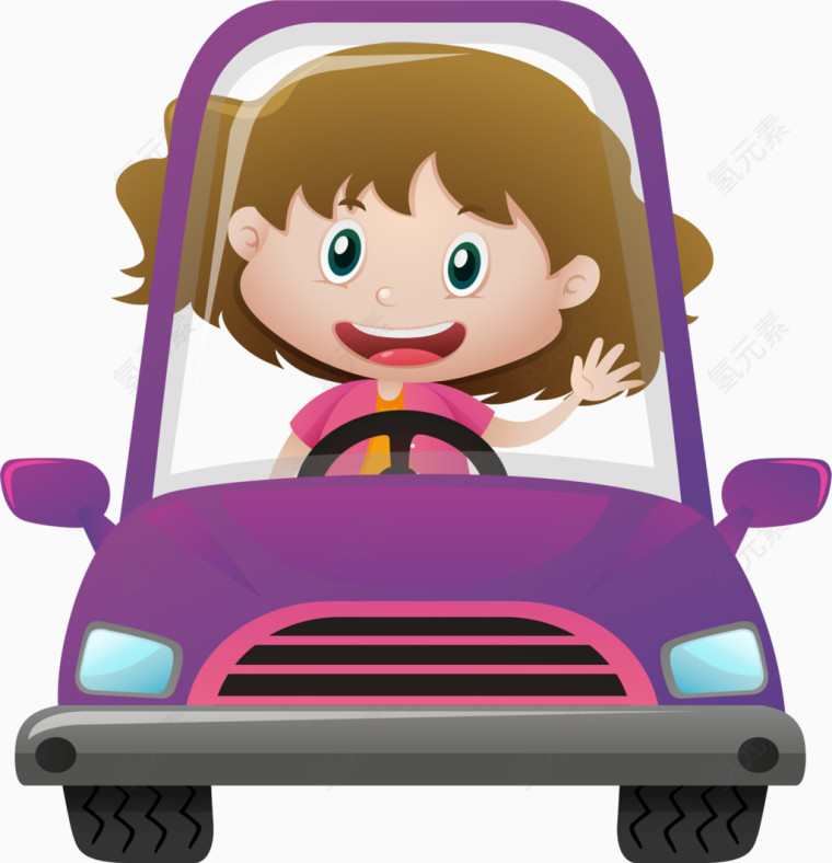 开紫色汽车的女孩