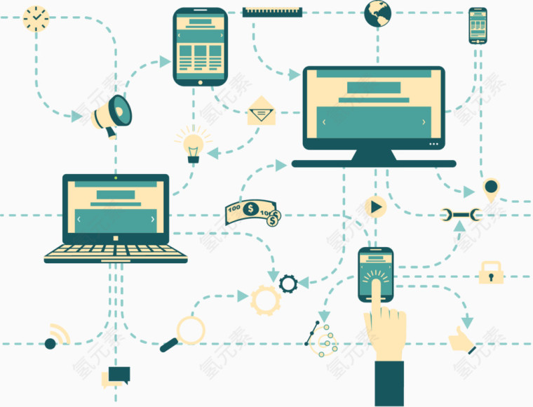 矢量手绘互联网电子产品链接