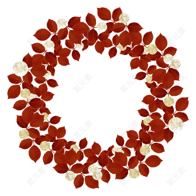手绘圣诞节圆形红色簇拥花环