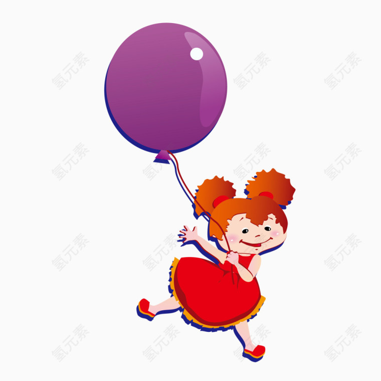 卡通玩气球的小女孩矢量图