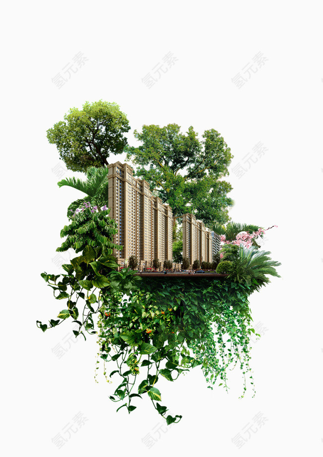 绿色植物里的建筑