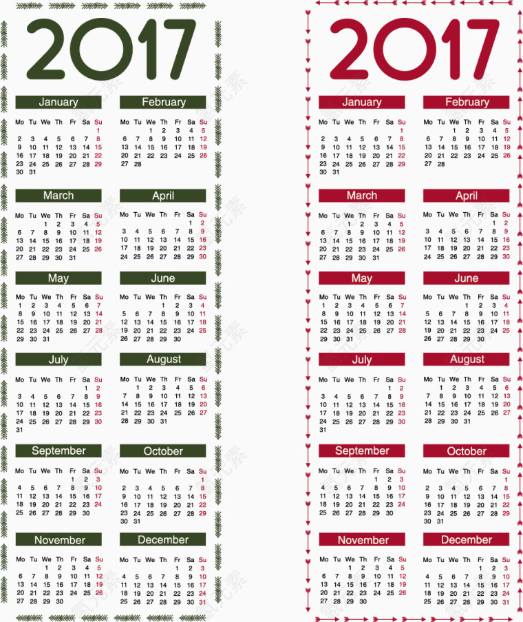 两张2017年日历