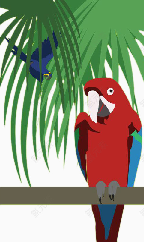 红色鹦鹉与绿色树叶