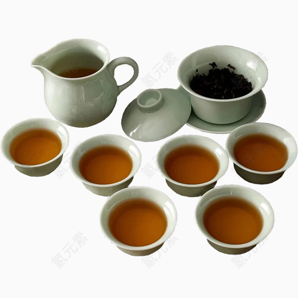 白沙溪 鹤舞白沙青瓷盖碗组 1盖碗 1茶海 6杯