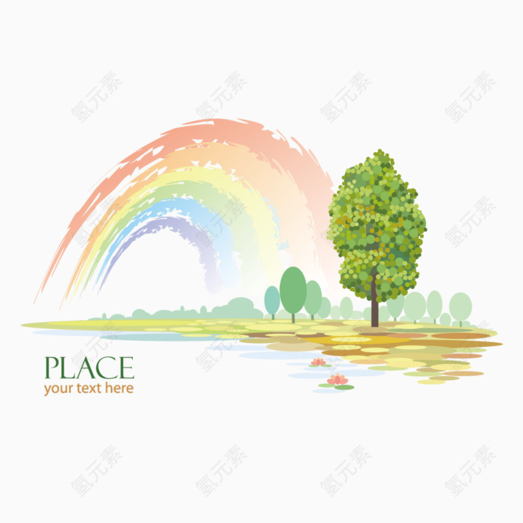 矢量彩虹和树