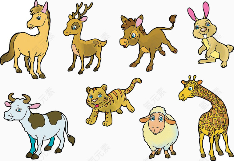 梅花鹿长颈鹿奶牛卡通动物集