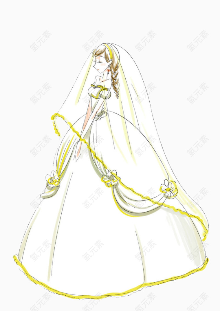 手绘穿婚纱的新娘