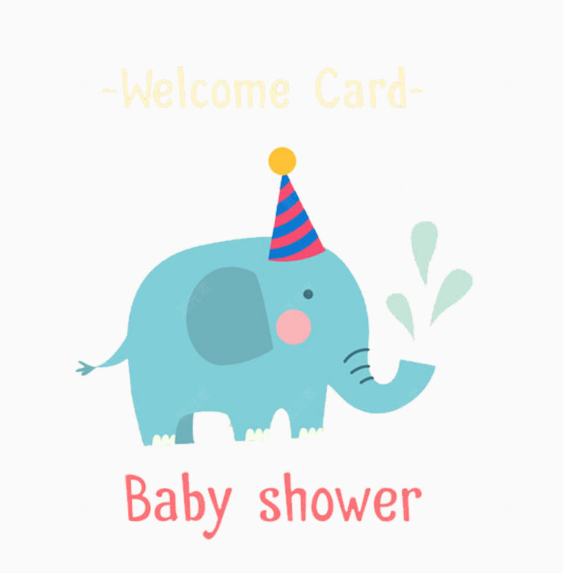 蓝色卡通大象迎接新生儿插图下载