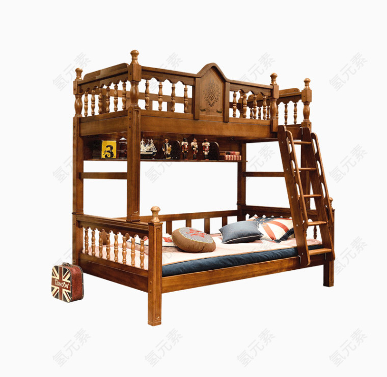 美式儿童高低床双层床-胡桃木组合床