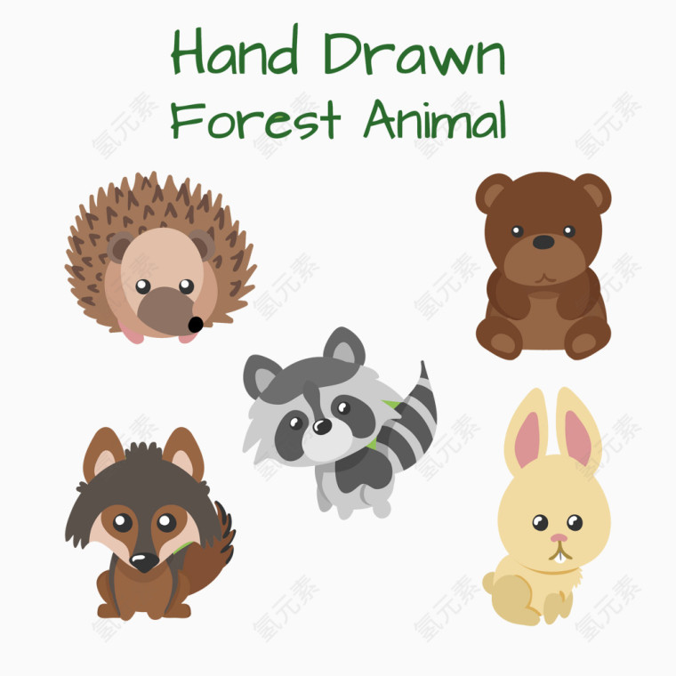 刺猬熊可爱的森林动物卡通素材