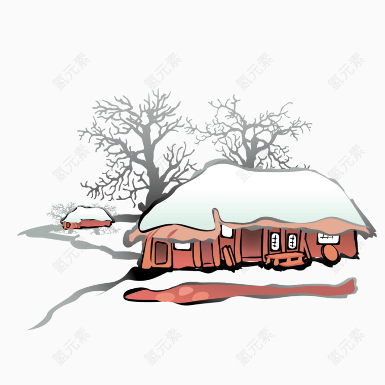 矢量雪地木质小屋茅屋