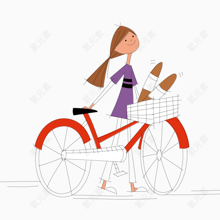 推自行车的卡通女孩