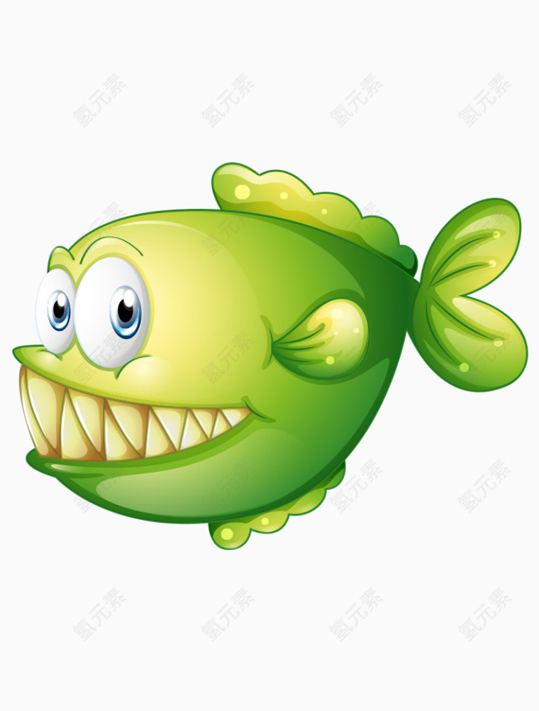 卡通手绘绿色利齿小鱼