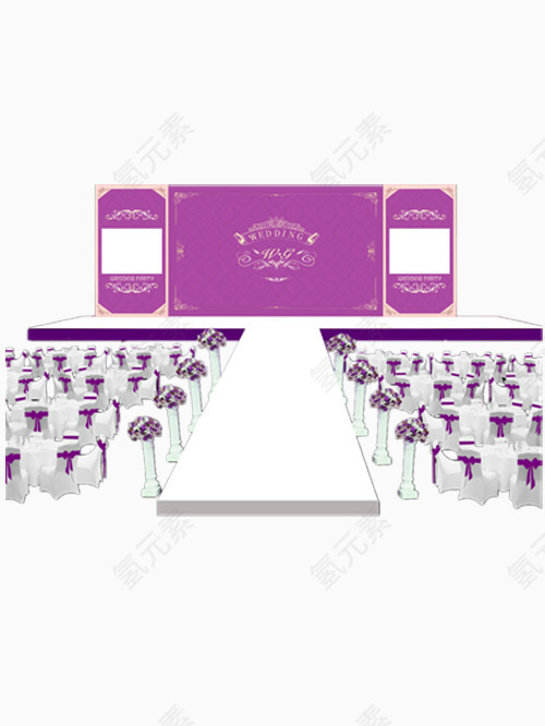 白色柱子紫色花路引的婚礼效果图