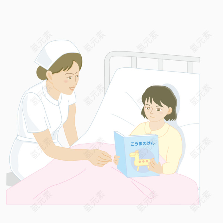 躺在病床上给女孩讲故事的护士