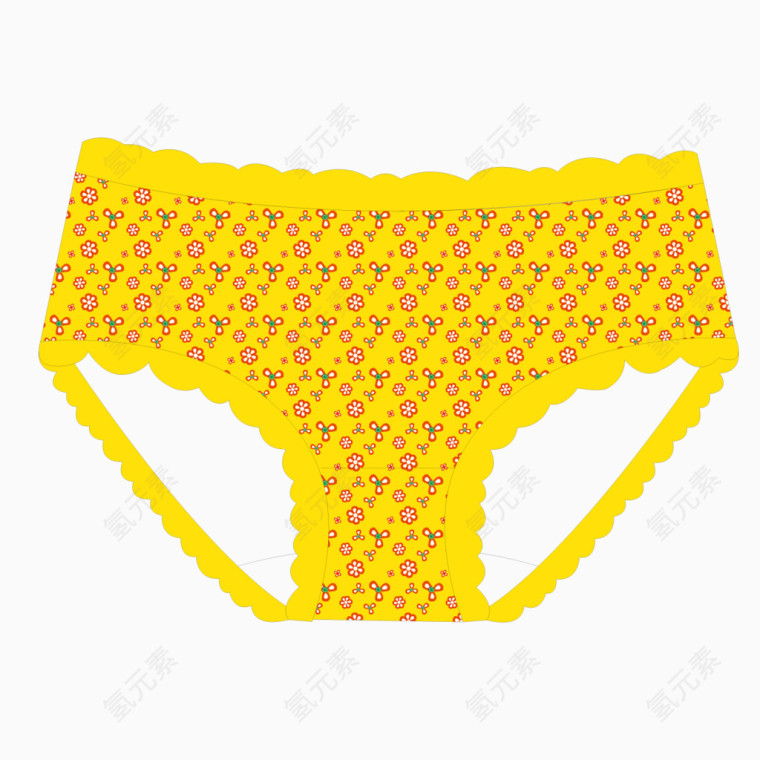 矢量黄色印花花边三角儿童内裤