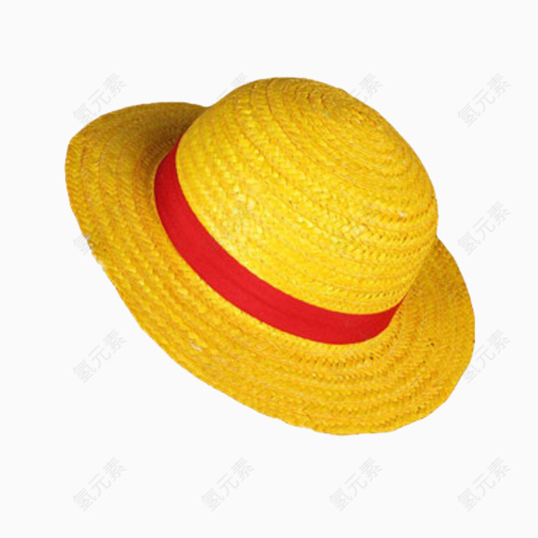 黄色红条编织草帽