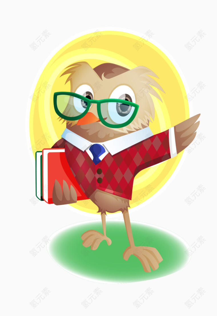 卡通可爱拿书本戴眼镜猫头鹰老师
