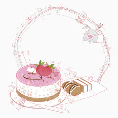 淡色边框 淡粉色 花纹 渐变  蛋糕 手绘