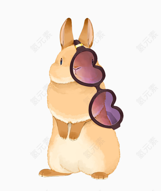 手绘耳朵上挂眼镜的兔子