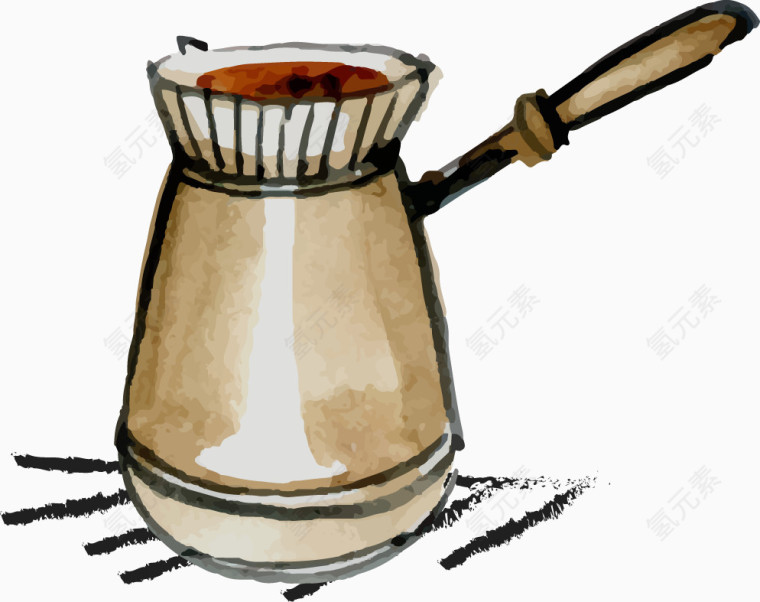 手绘水彩咖啡壶