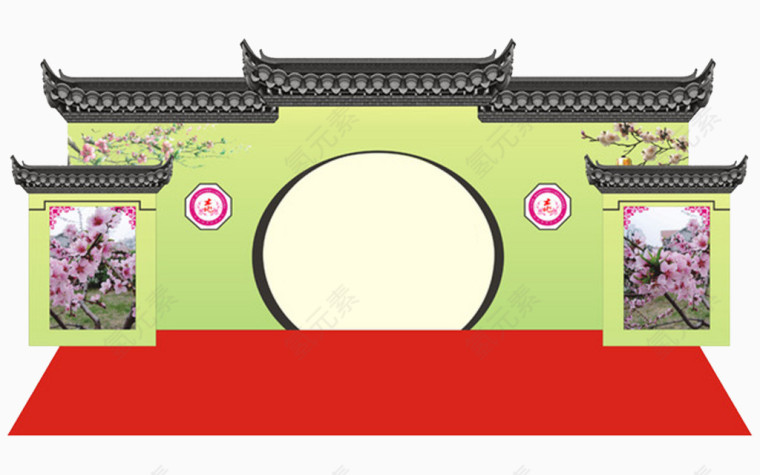 中式拱门手绘