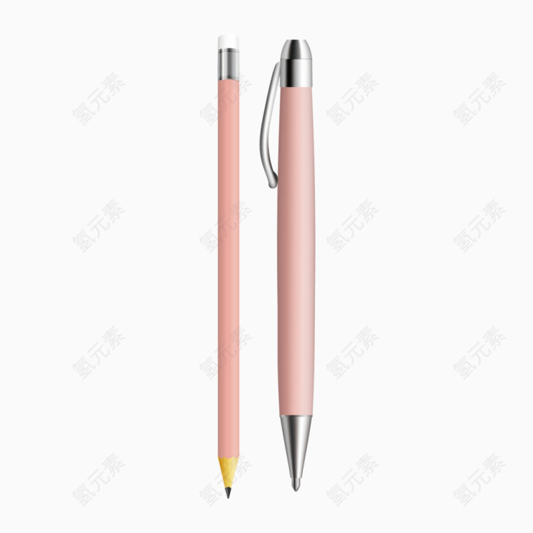 矢量粉红铅笔签字笔圆珠笔