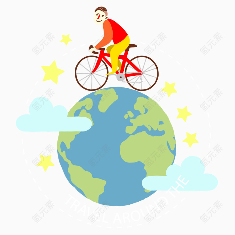 矢量男孩骑自行车环游世界