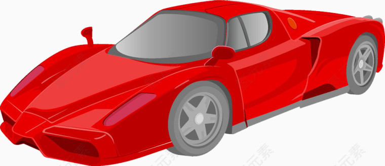 卡通手绘红色汽车素材