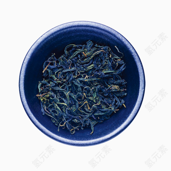 蓝色大碗上的茶叶